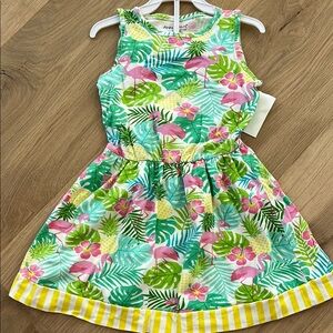 Ann Loren Pink Flamingo and Green Leaf Dress